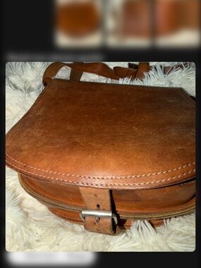 Vintage Handmade Cognac Leather Saddle Bag Crossbody Rustic Boho Satchel